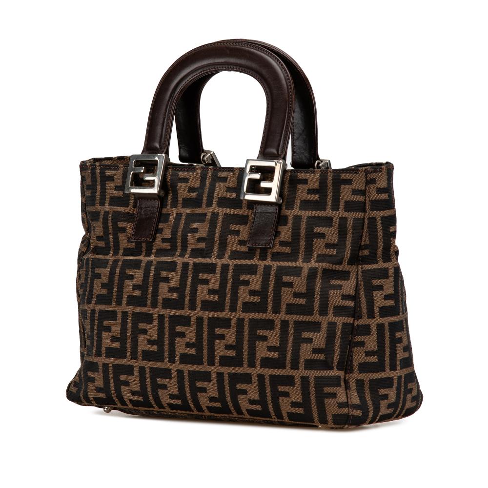 Fendi B Fendi Brown Canvas Fabric Small Zucca Twins Tote Italy