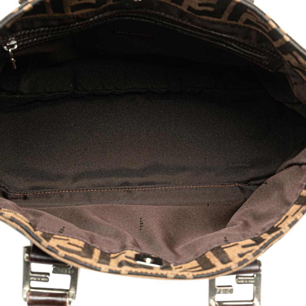 Fendi B Fendi Brown Canvas Fabric Small Zucca Twins Tote Italy