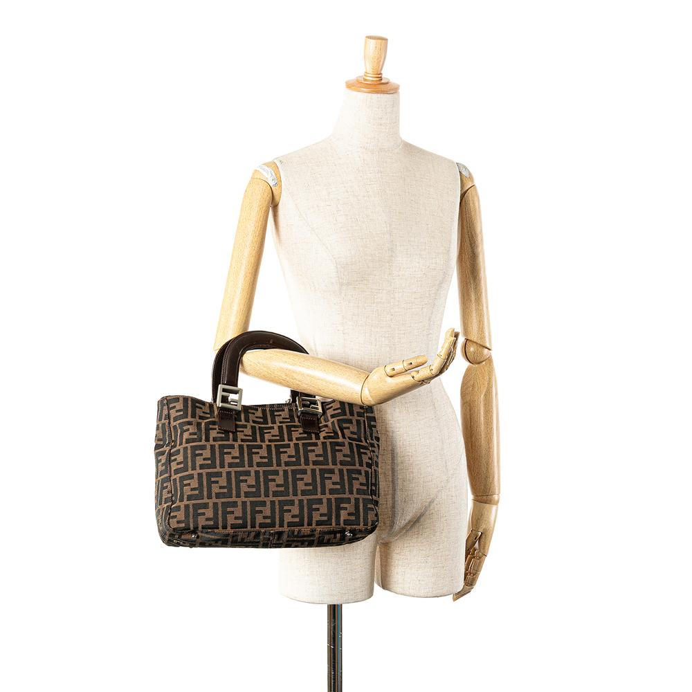 Fendi B Fendi Brown Canvas Fabric Small Zucca Twins Tote Italy