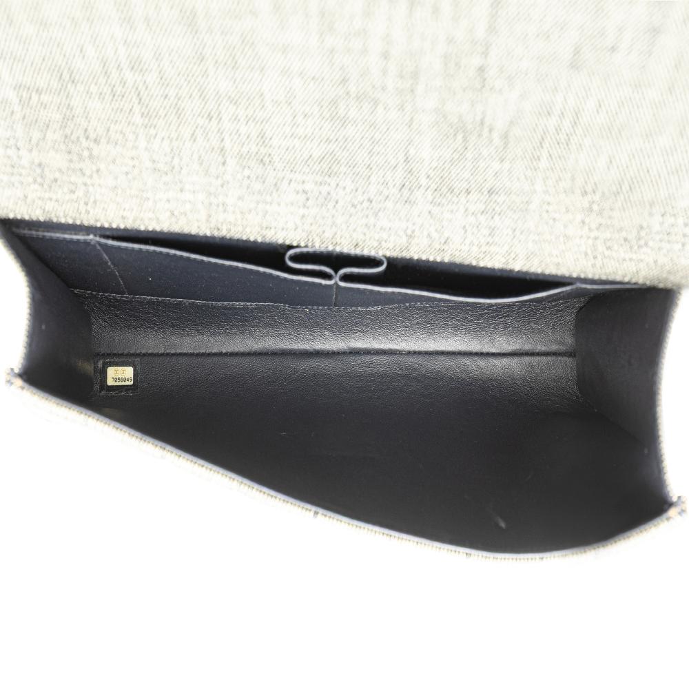 Chanel B Chanel Gray Denim Fabric CC Choco Bar Chain Flap France