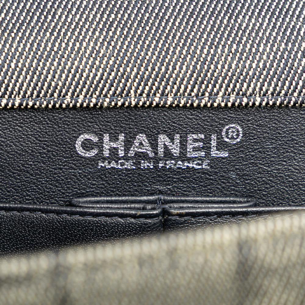 Chanel B Chanel Gray Denim Fabric CC Choco Bar Chain Flap France