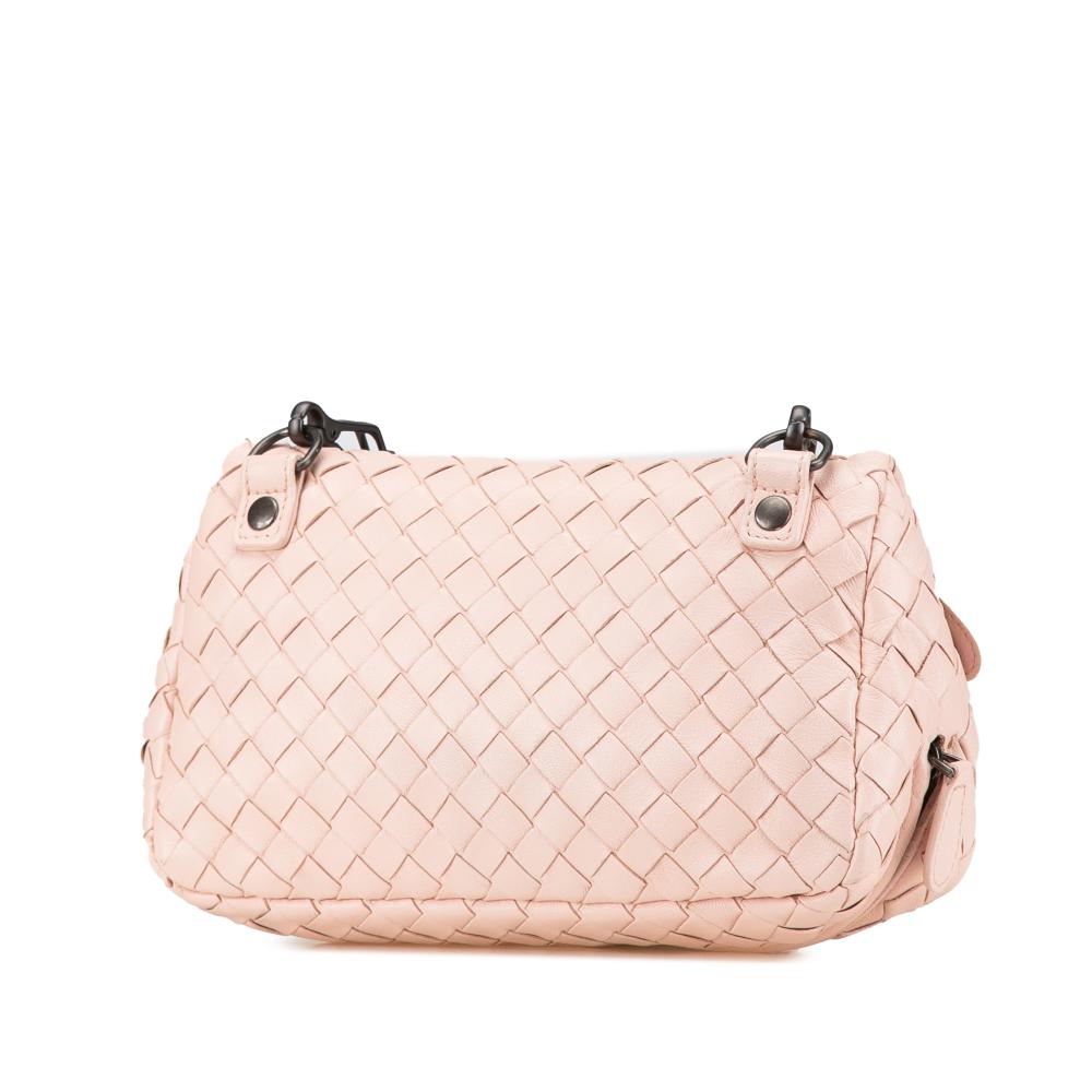 Bottega Veneta B Bottega Veneta Pink Light Pink Calf Leather Intrecciato Chain Flap Crossbody Italy
