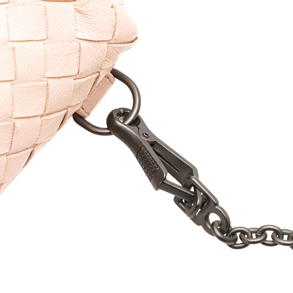 Bottega Veneta B Bottega Veneta Pink Light Pink Calf Leather Intrecciato Chain Flap Crossbody Italy