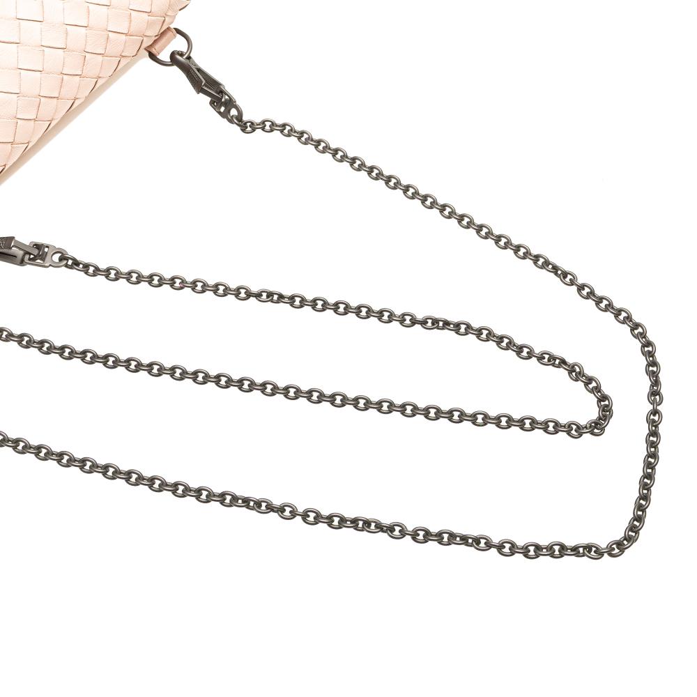Bottega Veneta B Bottega Veneta Pink Light Pink Calf Leather Intrecciato Chain Flap Crossbody Italy