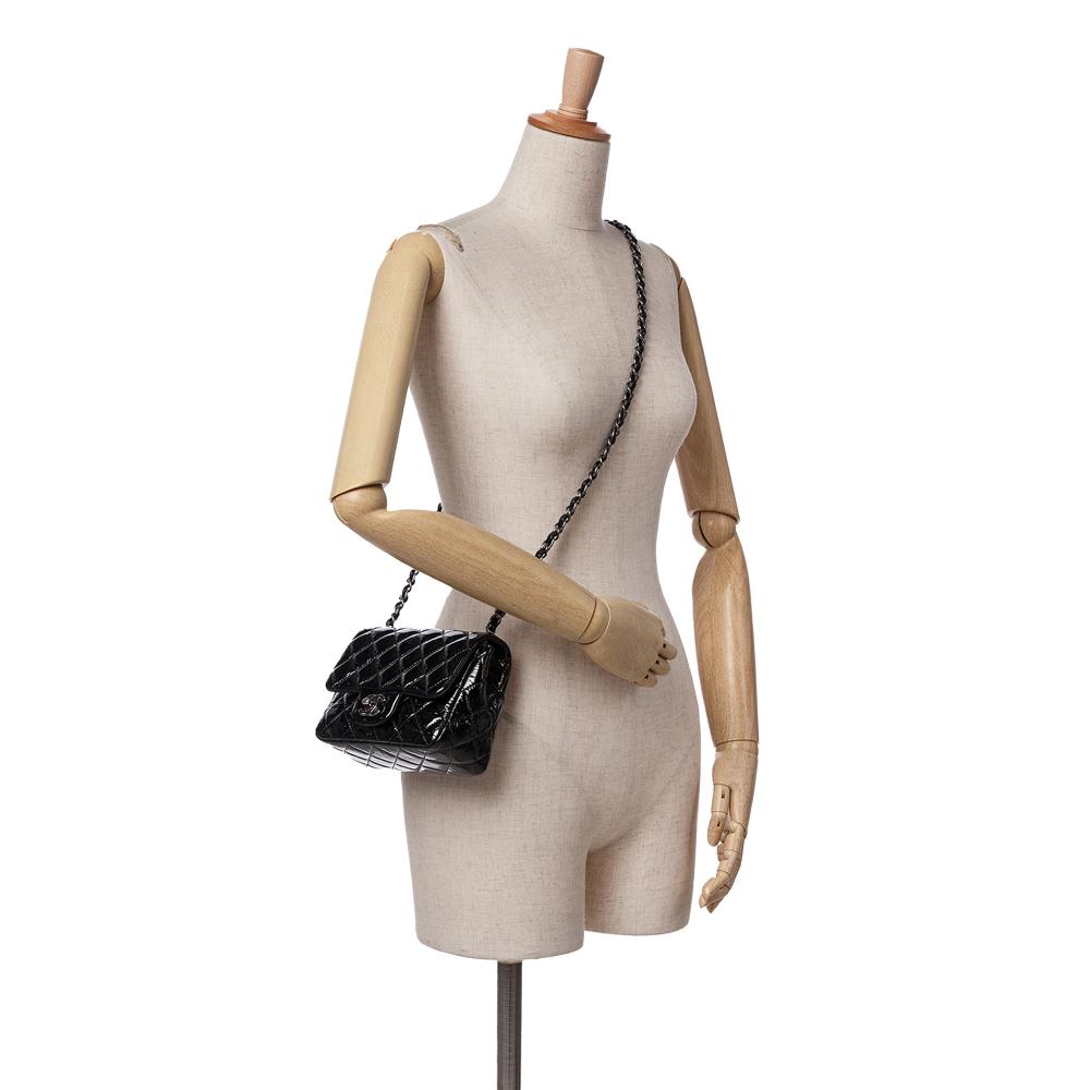 Chanel B Chanel Black Patent Leather Leather Mini Square Classic Patent Single Flap Italy