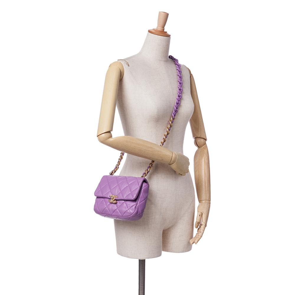 Chanel B Chanel Purple Lambskin Leather Leather Mini Quilted Lambskin Candy Chain Flap Italy
