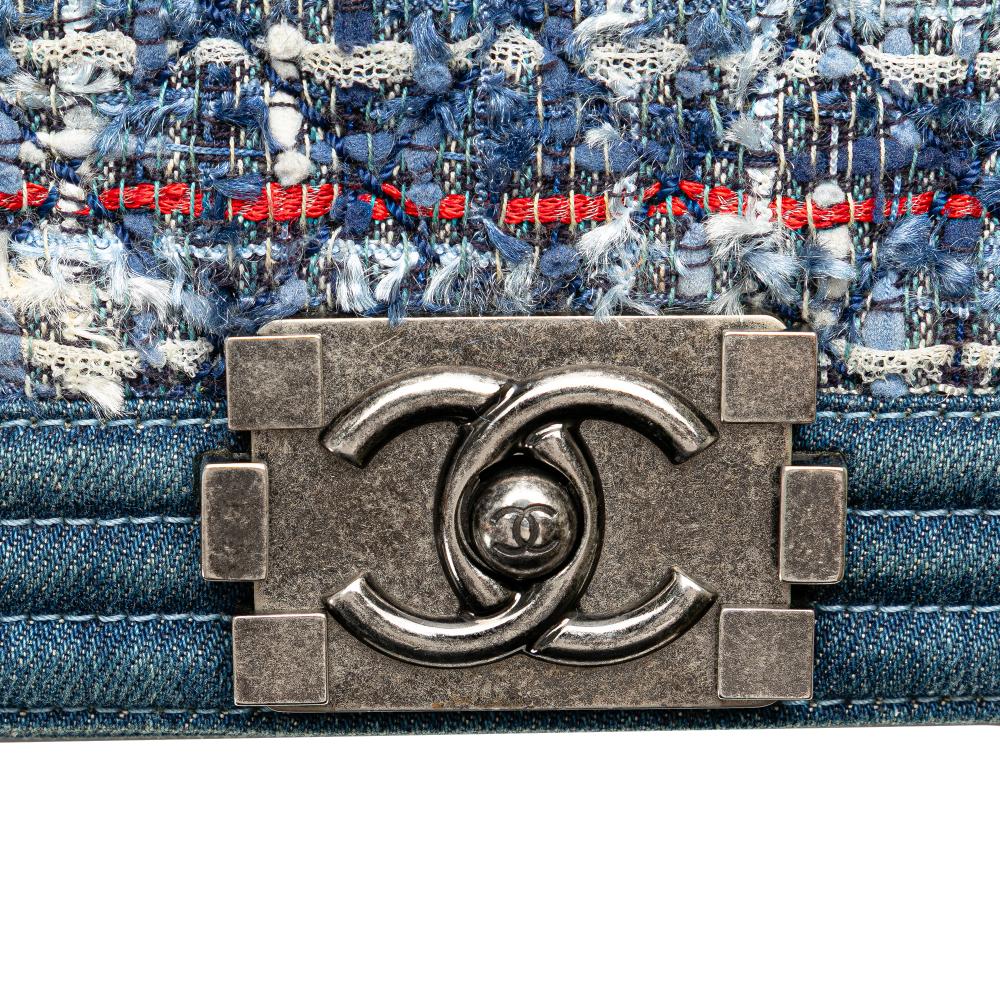 Chanel B Chanel Blue Denim Fabric Medium and Tweed Boy Bag Italy