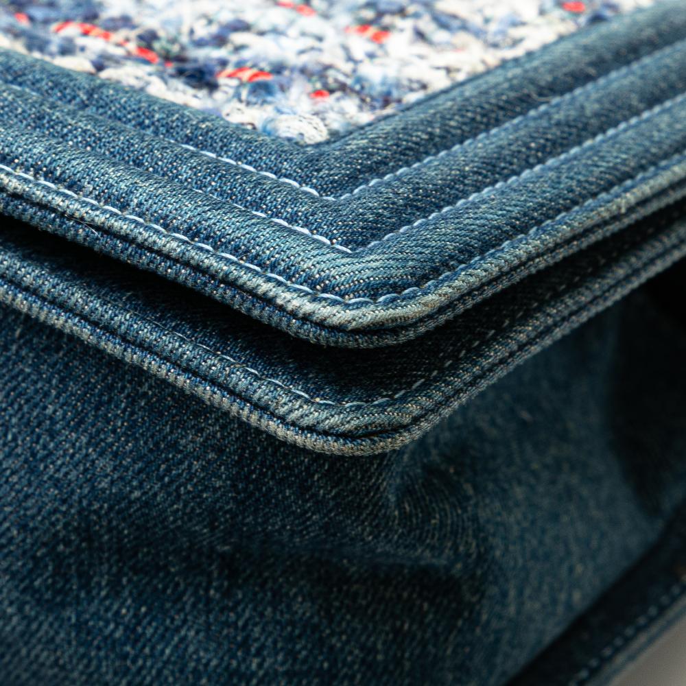 Chanel B Chanel Blue Denim Fabric Medium and Tweed Boy Bag Italy
