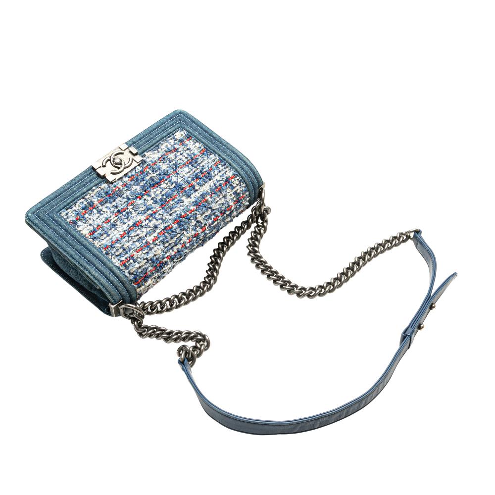 Chanel B Chanel Blue Denim Fabric Medium and Tweed Boy Bag Italy