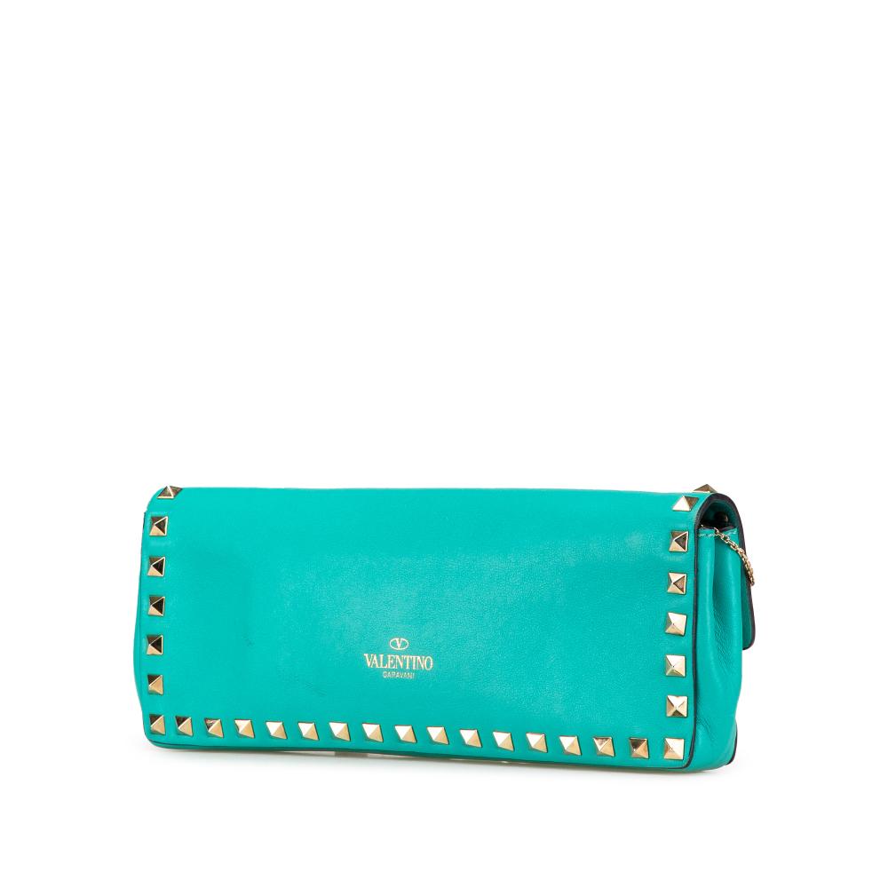 Valentino B Valentino Blue Turquoise Nappa Leather Leather Nappa Rockstud Bangle Clutch Italy