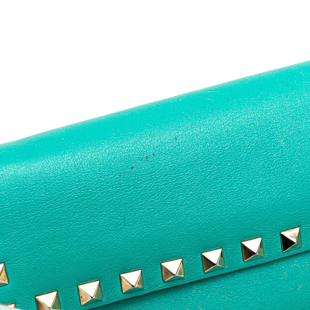 Valentino B Valentino Blue Turquoise Nappa Leather Leather Nappa Rockstud Bangle Clutch Italy