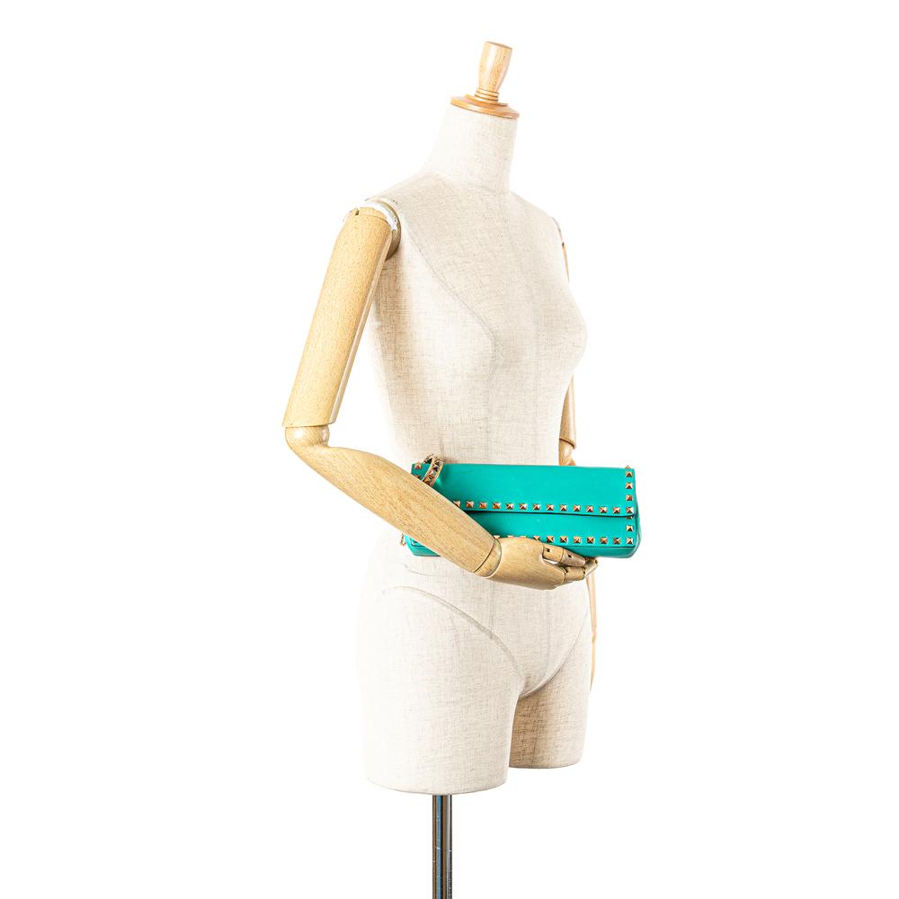 Valentino B Valentino Blue Turquoise Nappa Leather Leather Nappa Rockstud Bangle Clutch Italy