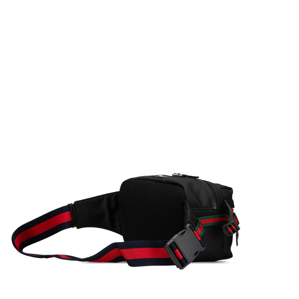 Gucci B Gucci Black Canvas Fabric Techno Web L Aveugle Par Amour Embroidered Belt Bag Italy