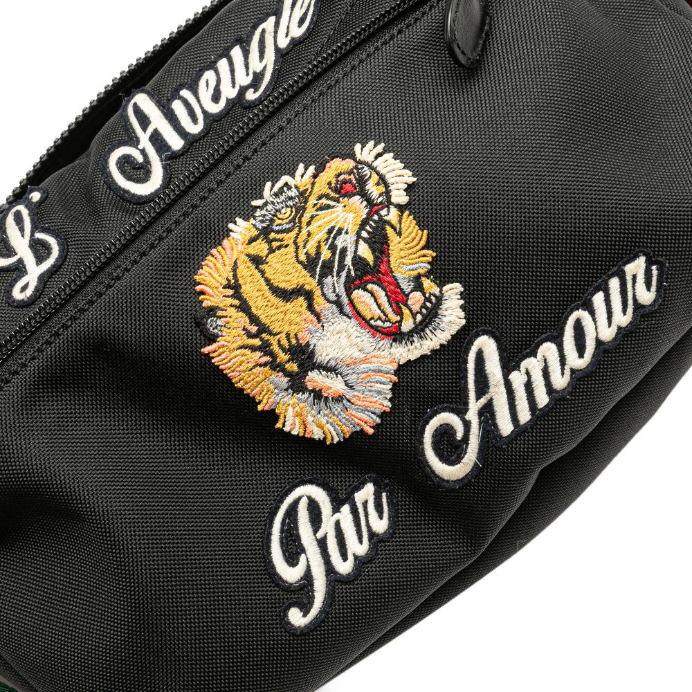 Gucci B Gucci Black Canvas Fabric Techno Web L Aveugle Par Amour Embroidered Belt Bag Italy
