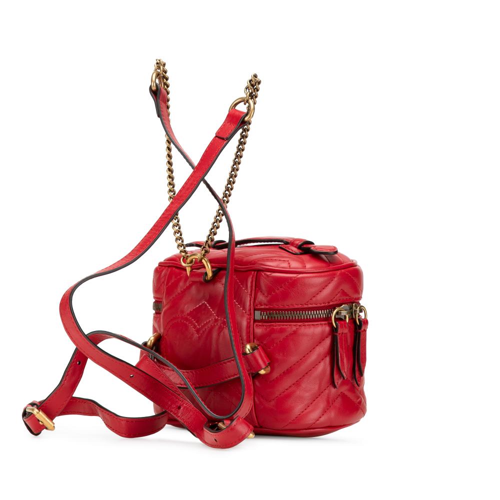 Gucci B Gucci Red Calf Leather GG Marmont Round Matelasse Backpack Italy