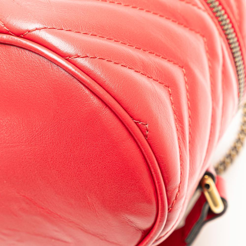 Gucci B Gucci Red Calf Leather GG Marmont Round Matelasse Backpack Italy