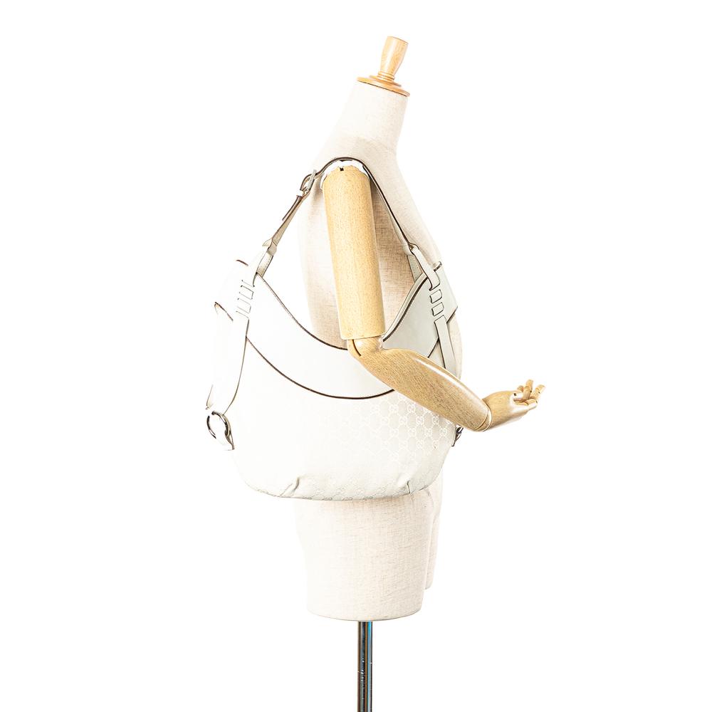 Gucci AB Gucci White Canvas Fabric GG Hobo Italy