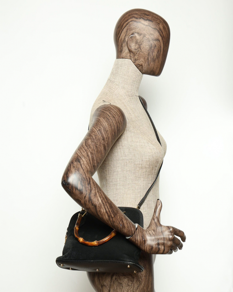 Gucci Suede Bamboo Handbag