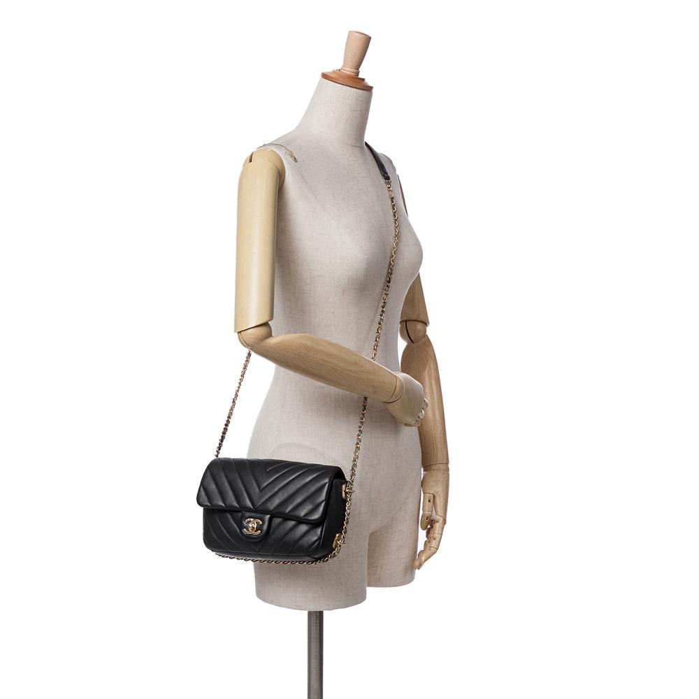 Chanel B Chanel Black Lambskin Leather Leather Mini Rectangular Chevron Lambskin Chain Around Flap Italy
