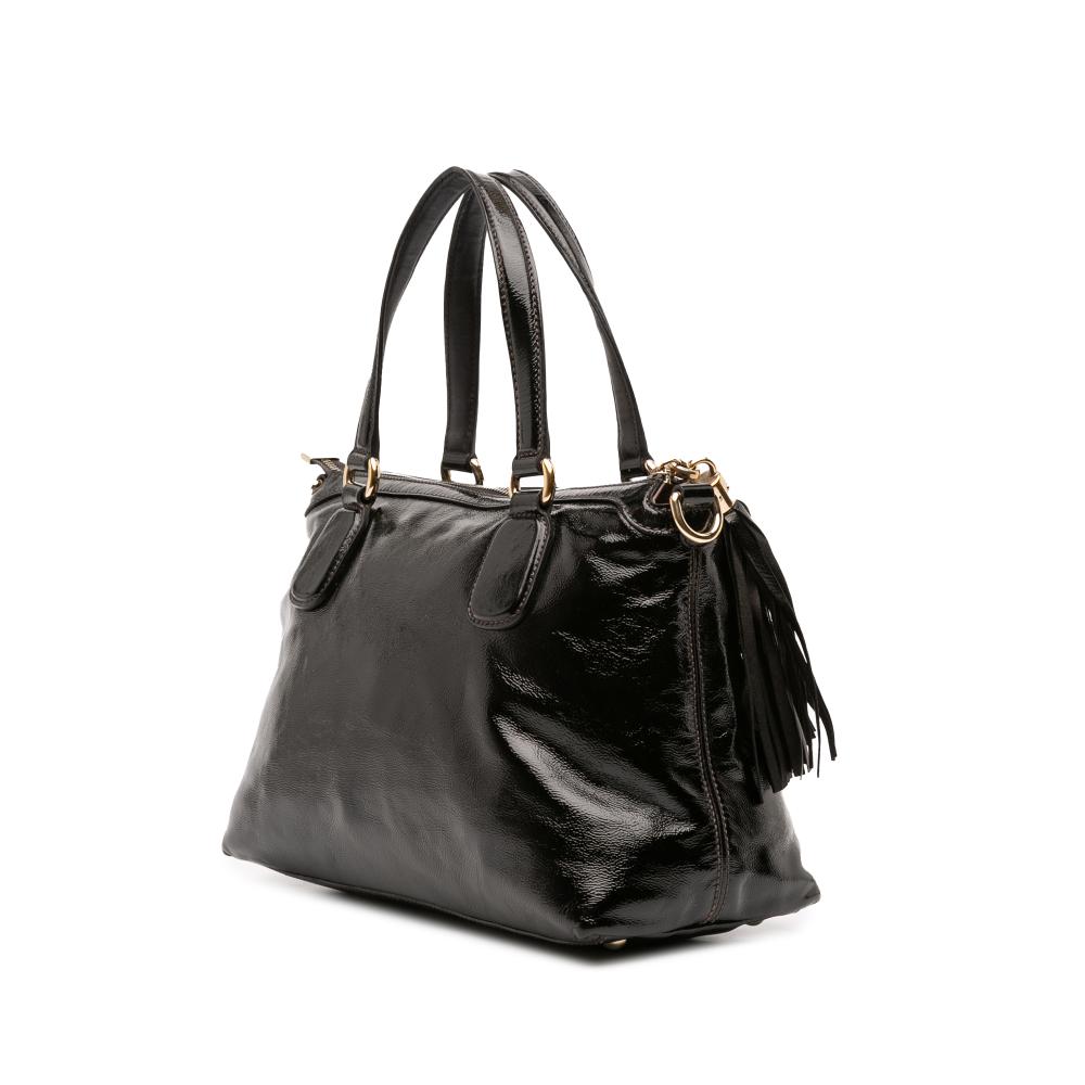 Gucci B Gucci Black Patent Leather Leather Small Patent Soho Working Satchel Italy