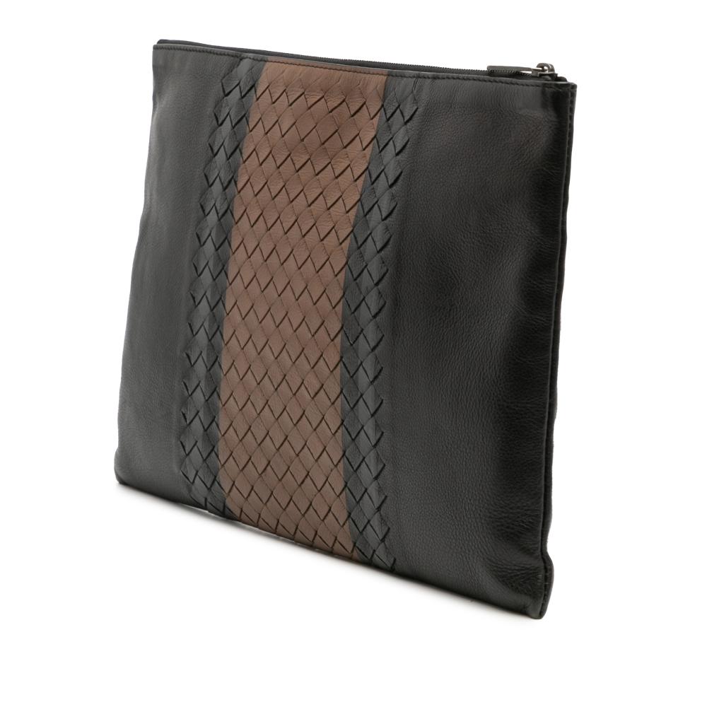 Bottega Veneta AB Bottega Veneta Black Calf Leather Intrecciato Trimmed Clutch Italy