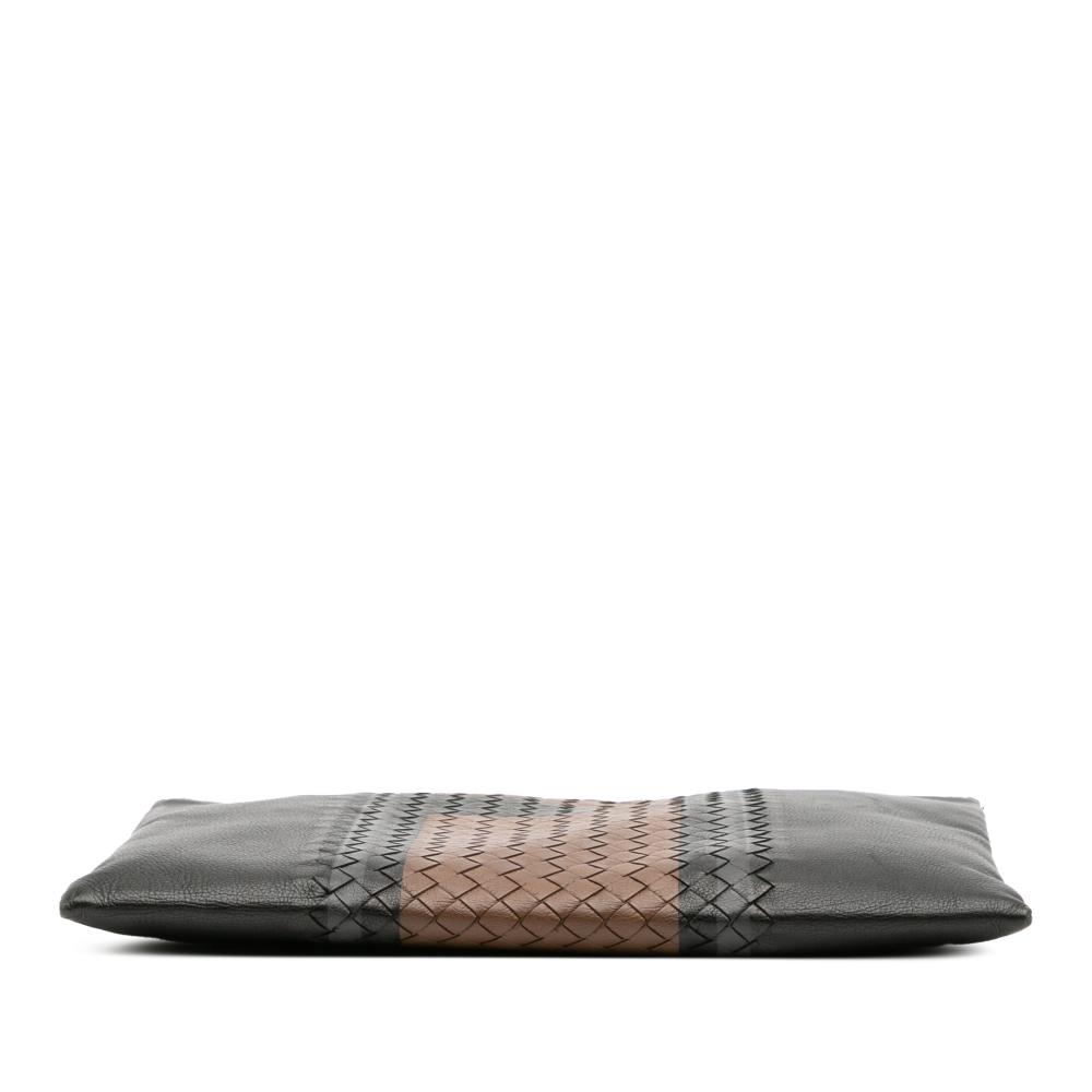 Bottega Veneta AB Bottega Veneta Black Calf Leather Intrecciato Trimmed Clutch Italy