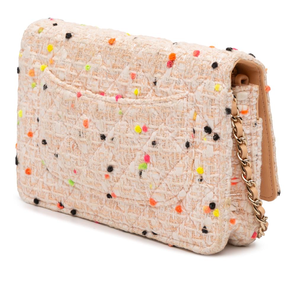 Chanel Brown Light Beige Tweed Fabric CC Quilted Candy Cotton and Beach Ball Wallet On Chain Italy