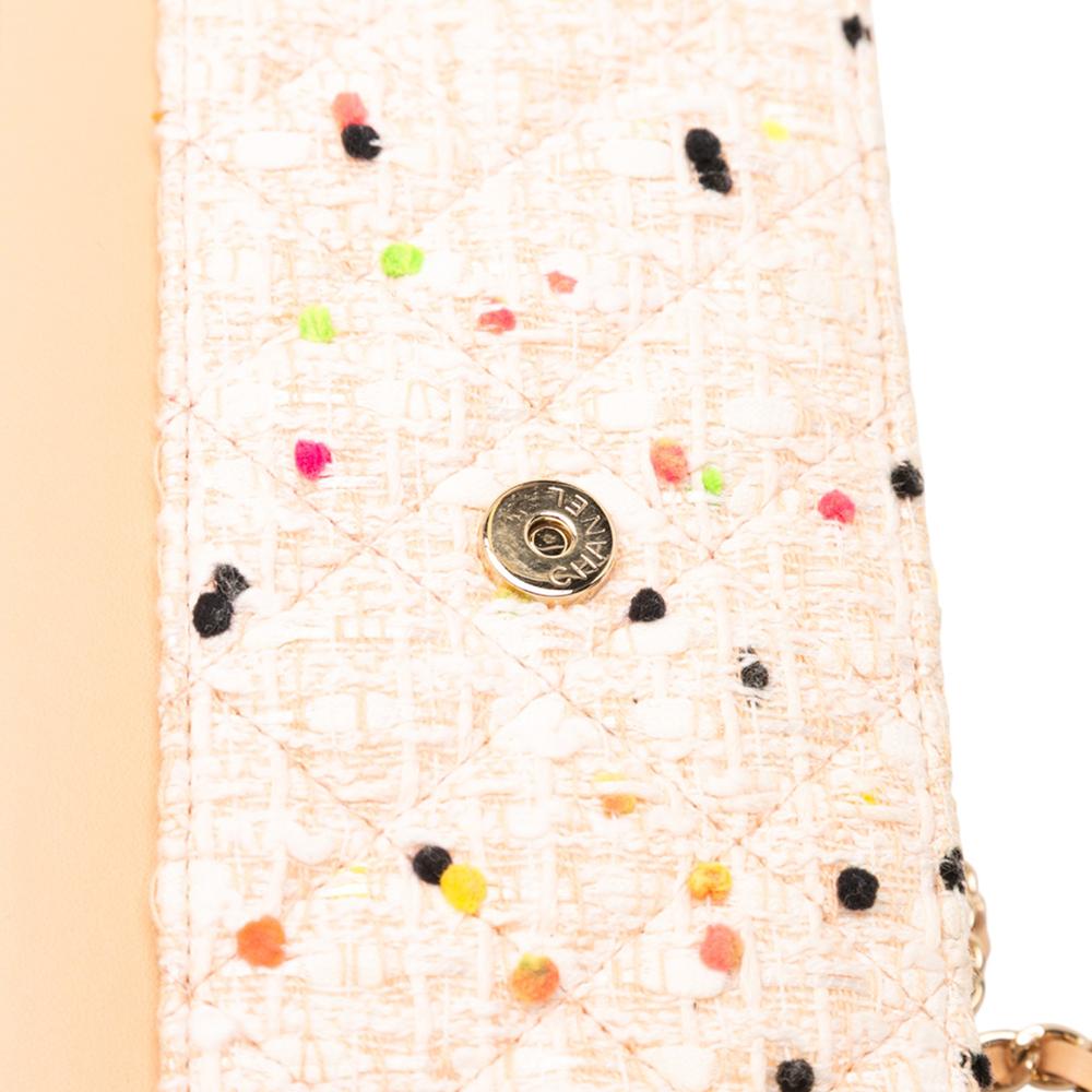 Chanel Brown Light Beige Tweed Fabric CC Quilted Candy Cotton and Beach Ball Wallet On Chain Italy