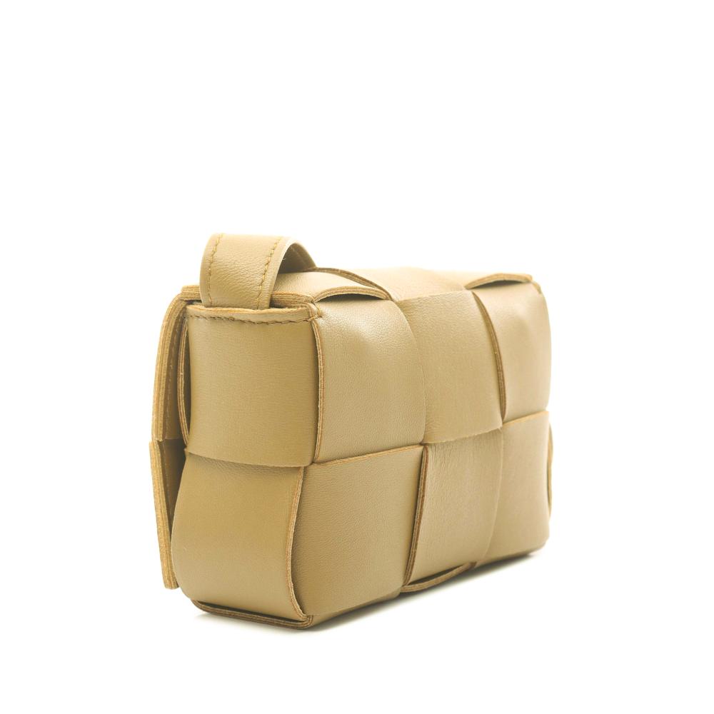 Bottega Veneta AB Bottega Veneta Brown Camel Nappa Leather Leather Candy Nappa Intrecciato Cassette Crossbody Italy