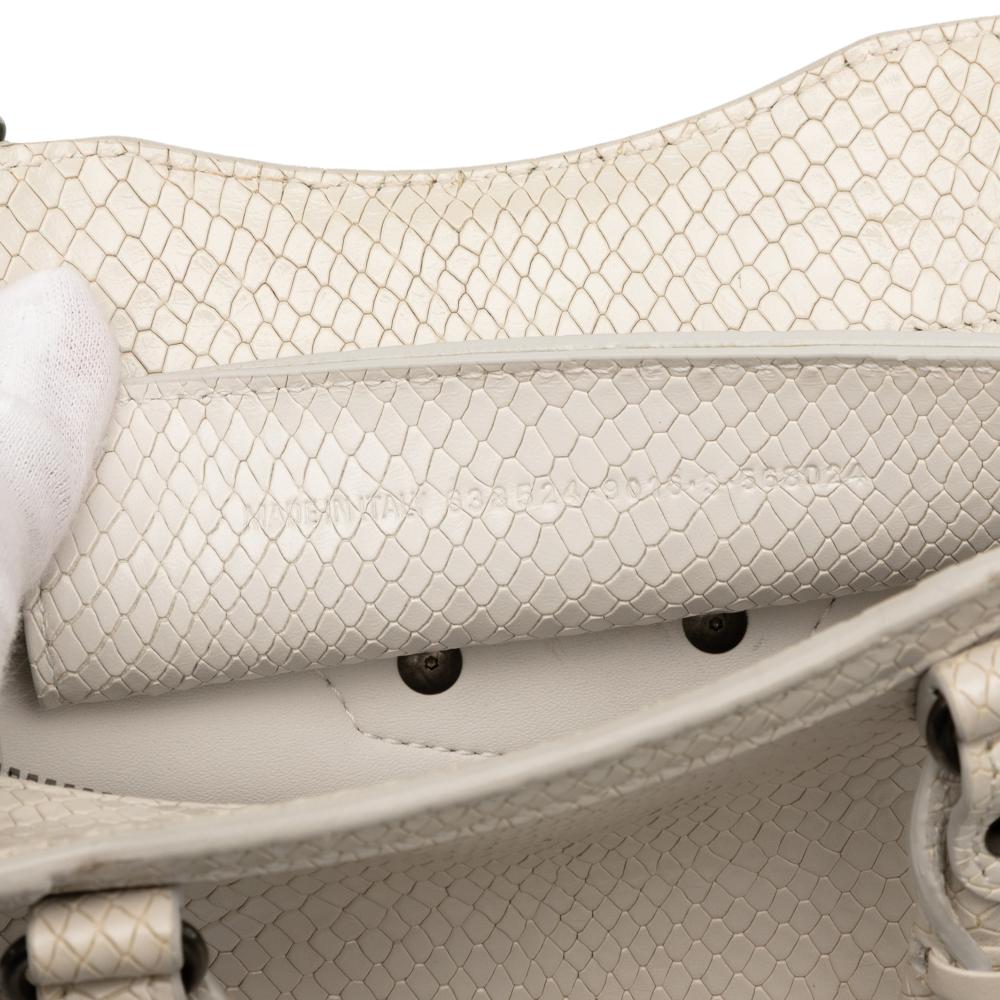 Balenciaga B Balenciaga White Ivory Calf Leather Mini Python Embossed skin Neo Classic City Satchel Italy