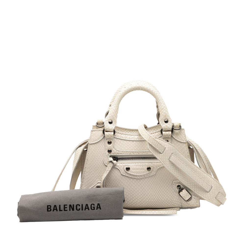 Balenciaga B Balenciaga White Ivory Calf Leather Mini Python Embossed skin Neo Classic City Satchel Italy