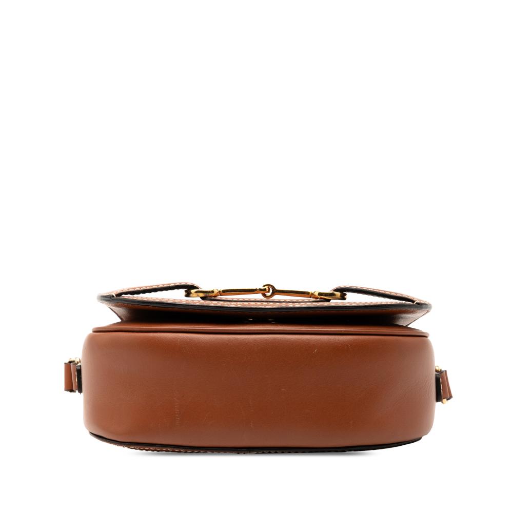 Celine AB Celine Blue with Brown Jacquard Fabric Small Maillon Triomphe and Calfskin Crecy Crossbody Italy