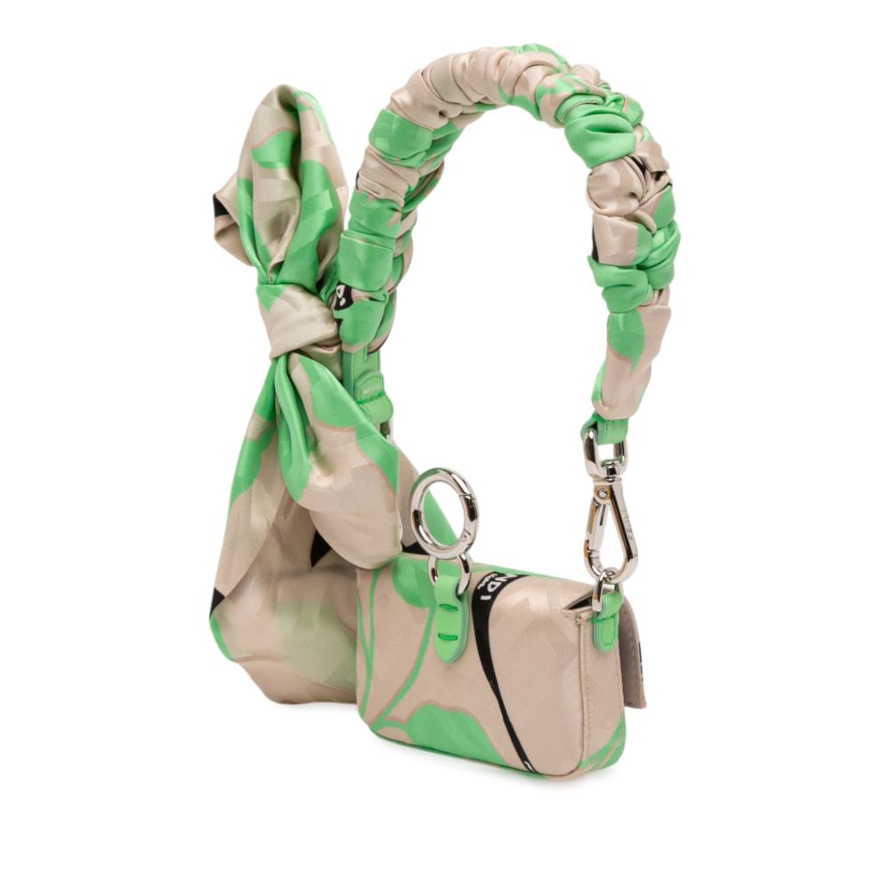 Fendi AB Fendi Brown Beige with Green Satin Fabric Nano Charm Baguette Italy
