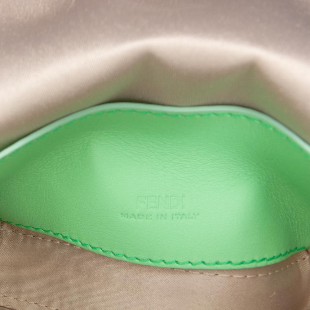 Fendi AB Fendi Brown Beige with Green Satin Fabric Nano Charm Baguette Italy