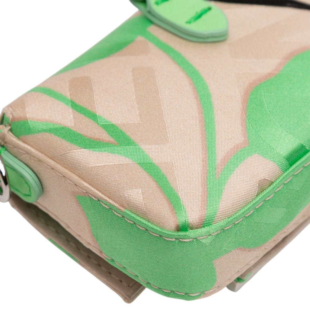 Fendi AB Fendi Brown Beige with Green Satin Fabric Nano Charm Baguette Italy