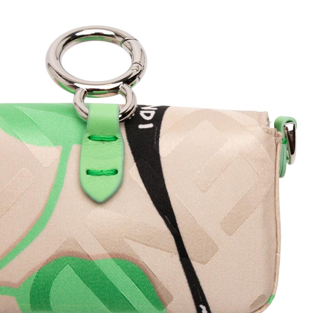 Fendi AB Fendi Brown Beige with Green Satin Fabric Nano Charm Baguette Italy