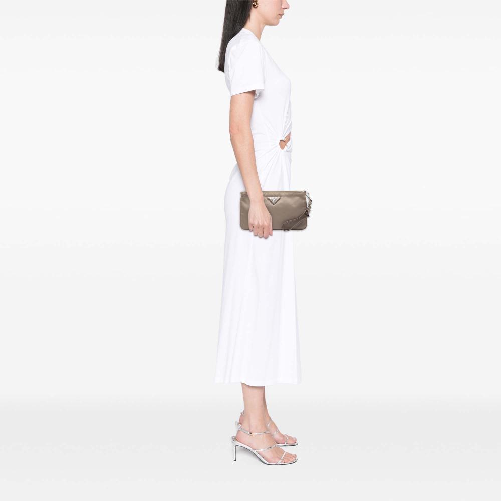 Prada AB Prada Brown Taupe Nylon Fabric Tessuto Clutch China