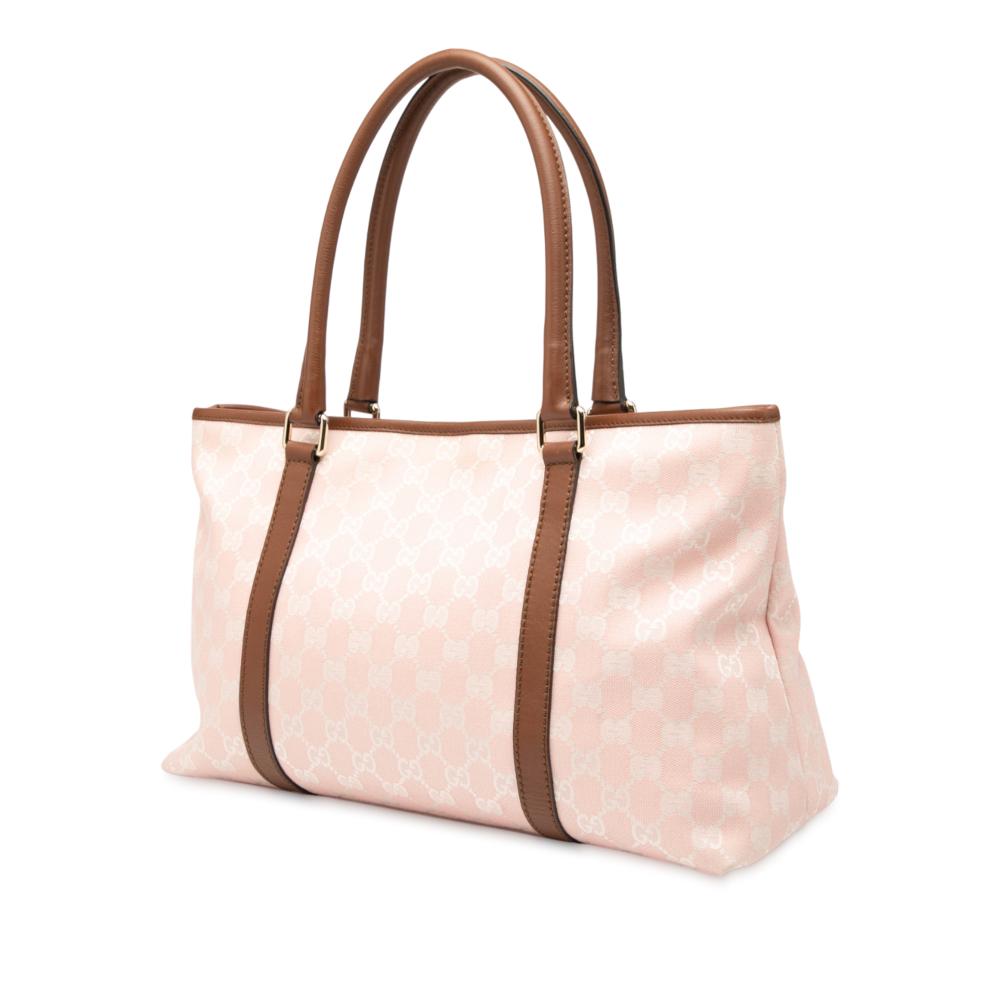 Gucci B Gucci Pink Light Pink Canvas Fabric GG Tote Italy