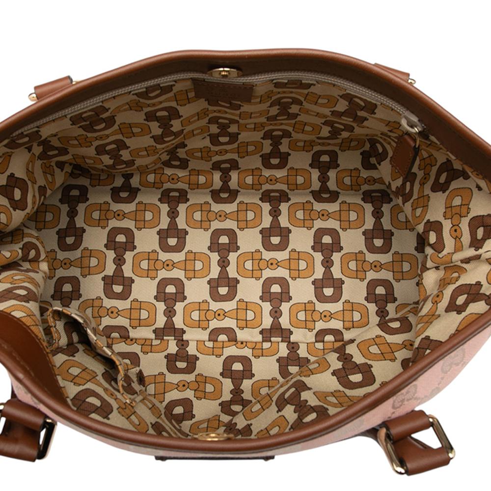 Gucci B Gucci Pink Light Pink Canvas Fabric GG Tote Italy