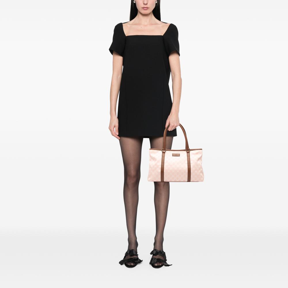 Gucci B Gucci Pink Light Pink Canvas Fabric GG Tote Italy