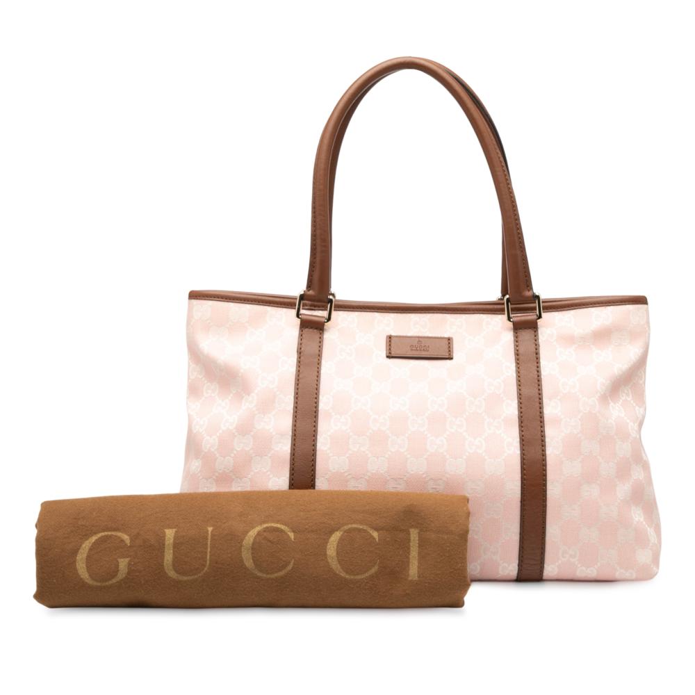 Gucci B Gucci Pink Light Pink Canvas Fabric GG Tote Italy