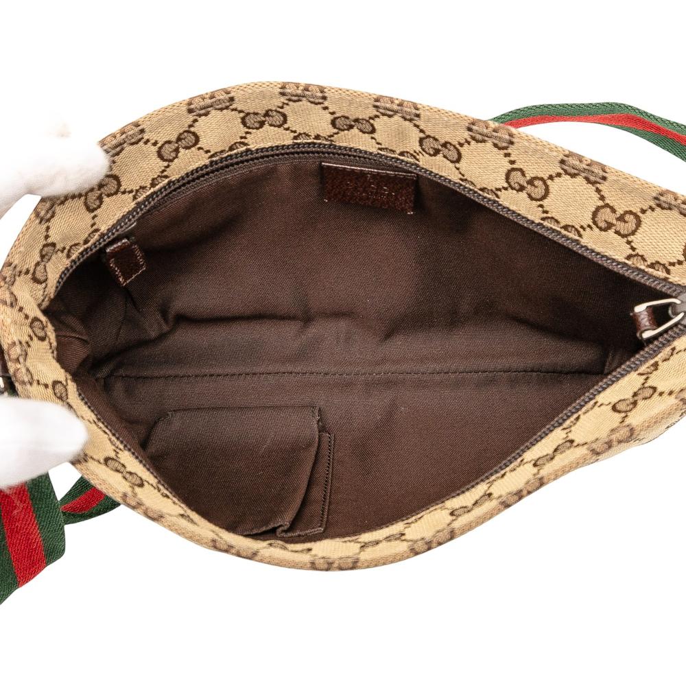 Gucci AB Gucci Brown Beige Canvas Fabric GG Web Crossbody Italy
