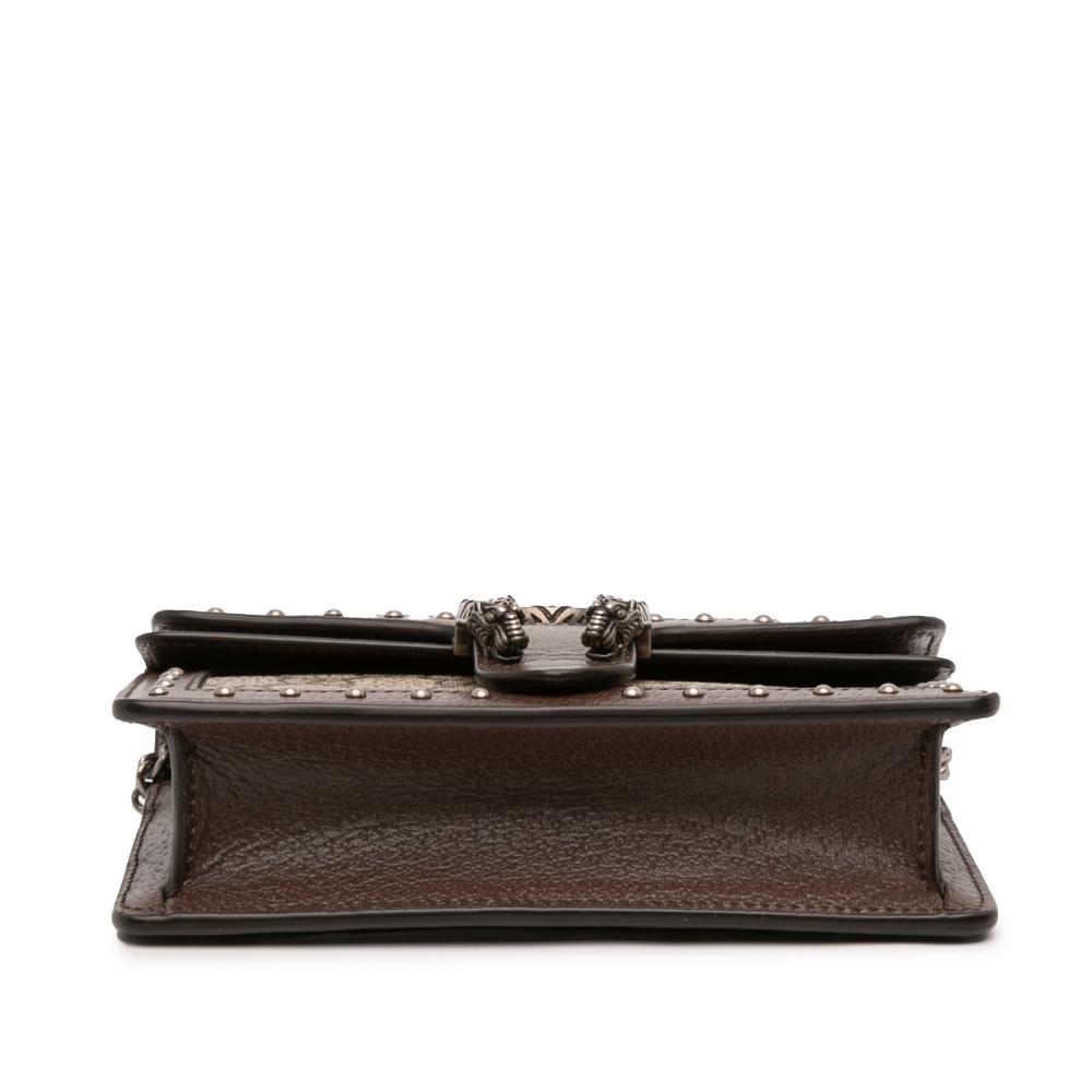 Gucci AB Gucci Brown Beige Coated Canvas Fabric Mini GG Supreme Studs Dionysus Crossbody Italy