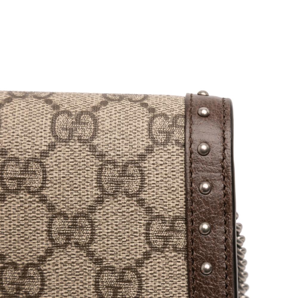 Gucci AB Gucci Brown Beige Coated Canvas Fabric Mini GG Supreme Studs Dionysus Crossbody Italy