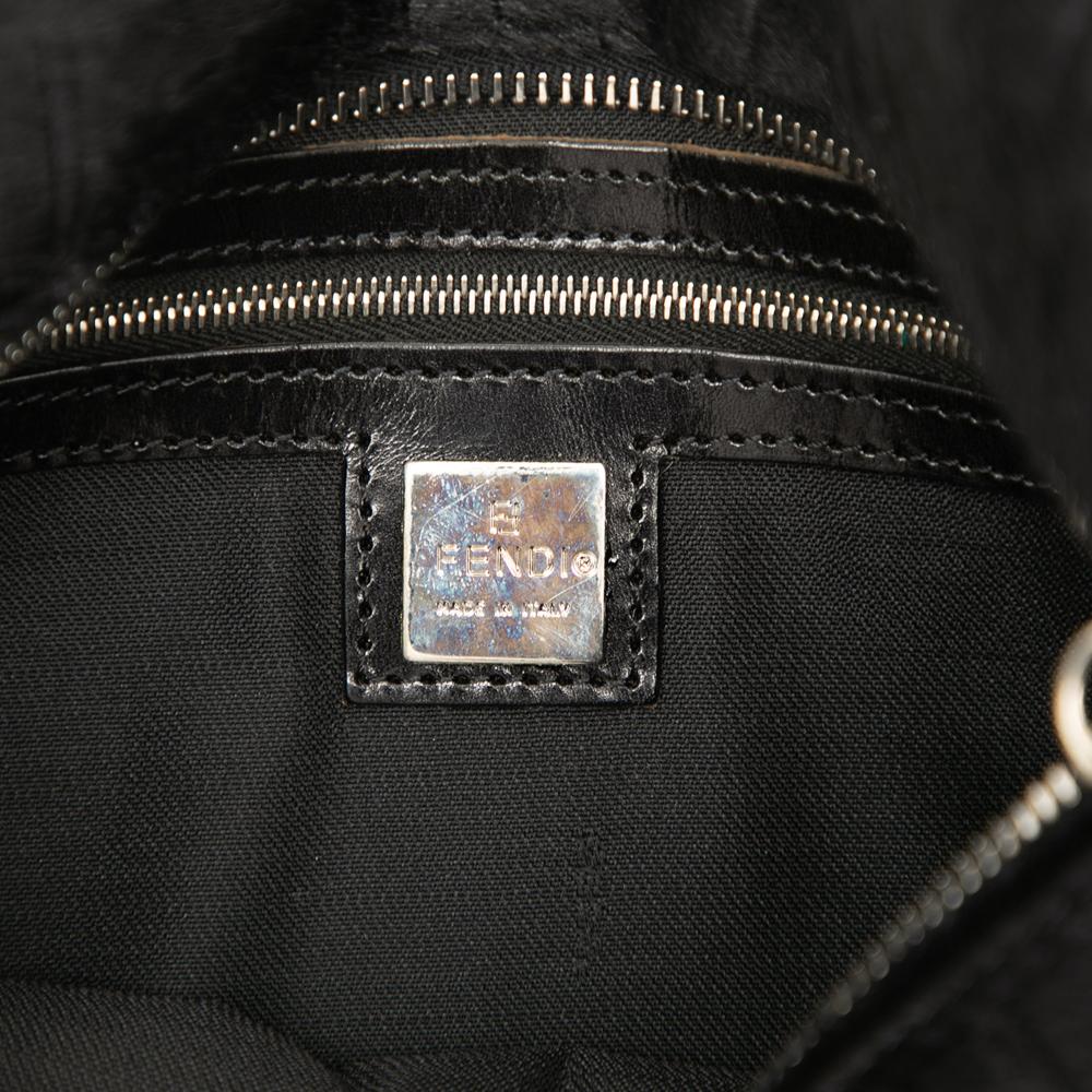 Fendi B Fendi Black Pony Hair Natural Material Zucca Shoulder Bag Italy