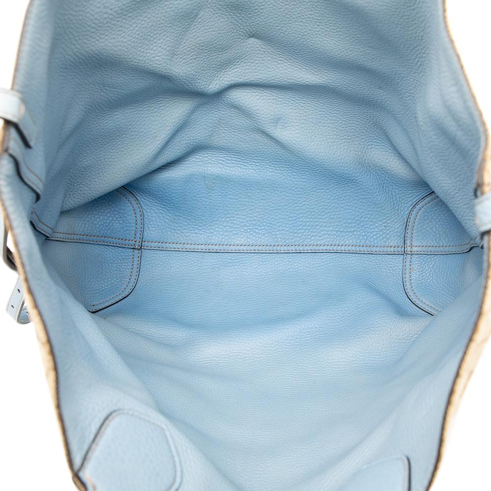 Gucci B Gucci Brown Beige with Blue Light Blue Canvas Fabric GG Reversible Tote Italy