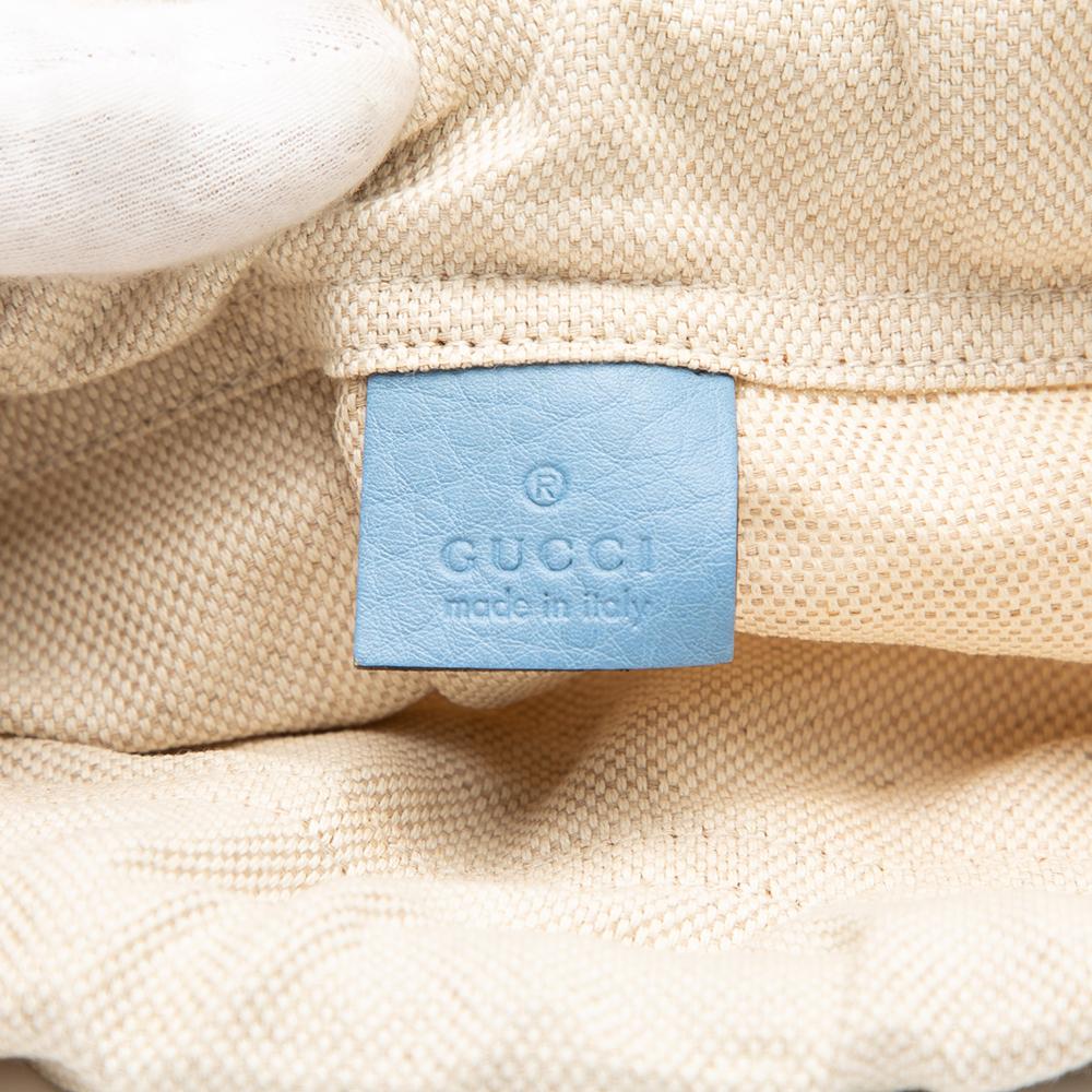 Gucci B Gucci Brown Beige with Blue Light Blue Canvas Fabric GG Reversible Tote Italy