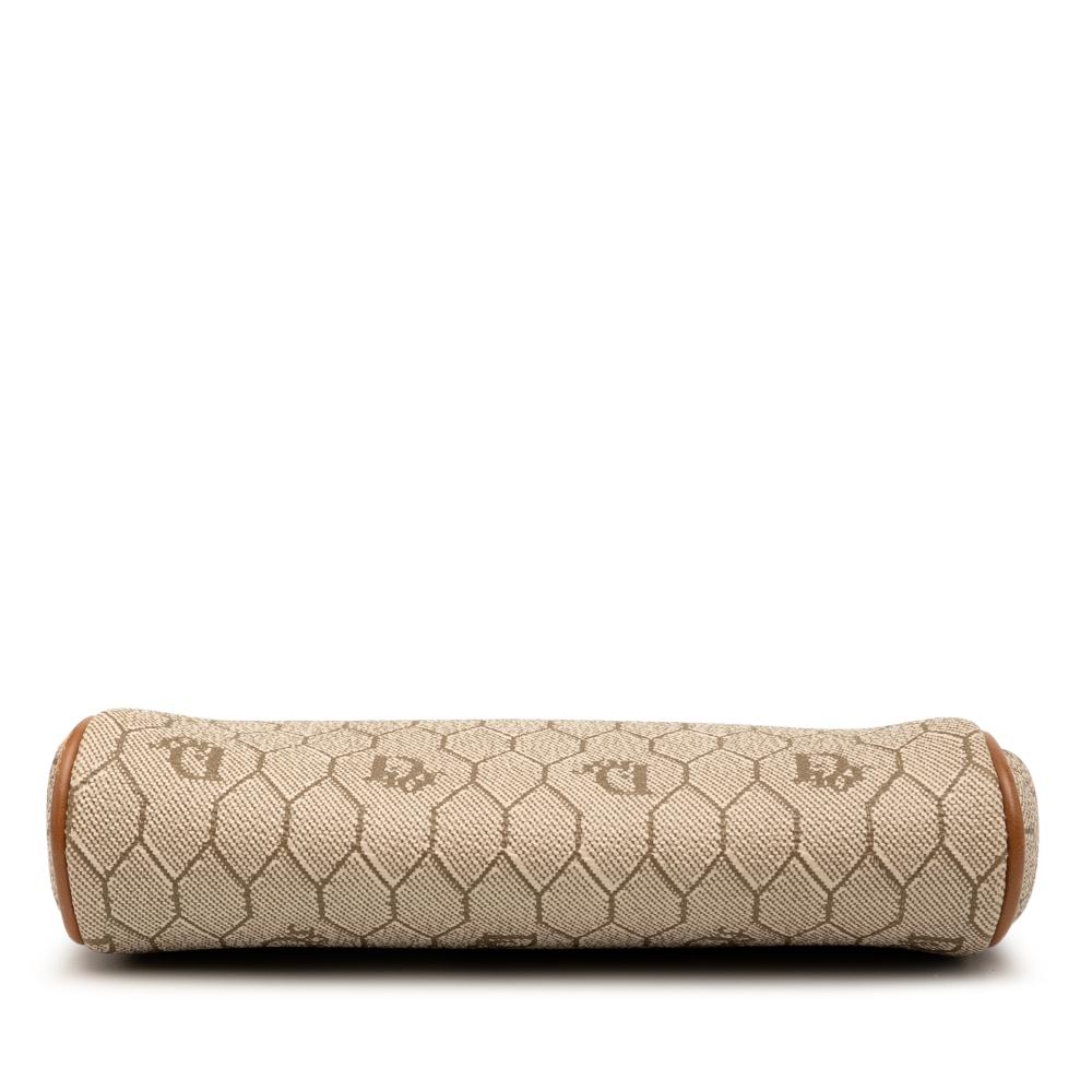 Christian Dior AB Dior Brown Beige Coated Canvas Fabric Honeycomb Pouch France