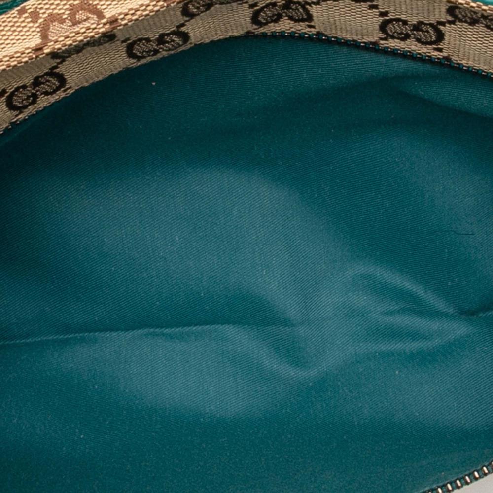 Gucci B Gucci Brown Beige with Blue Aqua Canvas Fabric GG Web Double Pocket Belt Bag Italy