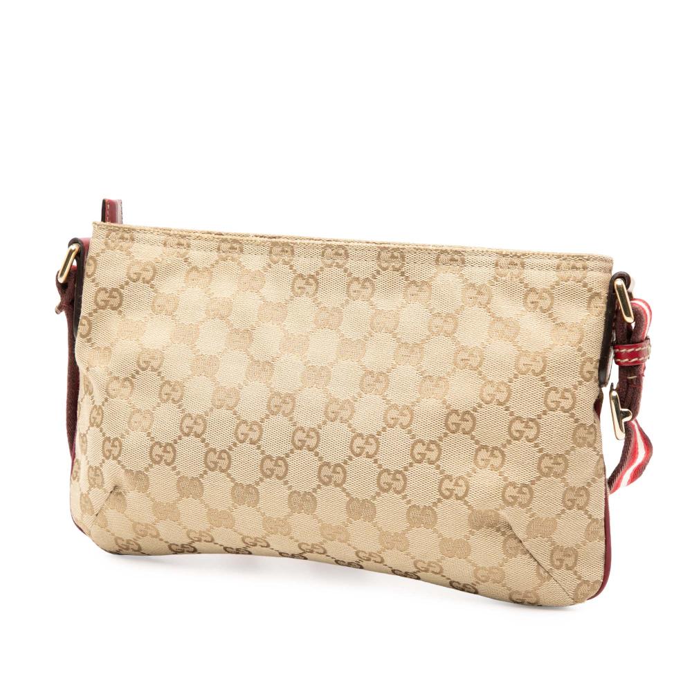 Gucci B Gucci Brown Beige with Red Canvas Fabric GG Web Crossbody Italy
